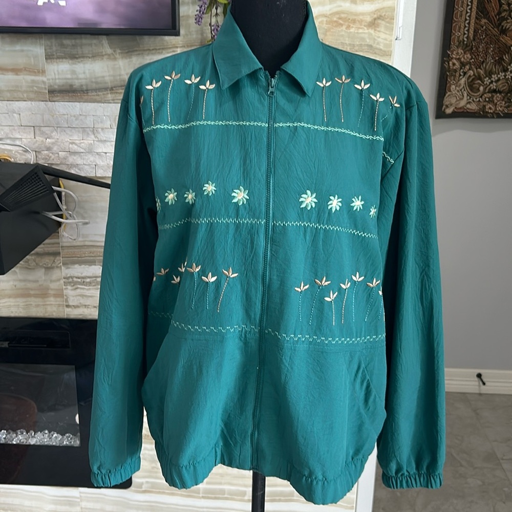 Teddi Women’s Med Jacket‎ Green Full Zip Ip Garter Band Jacket. Size Small(884)